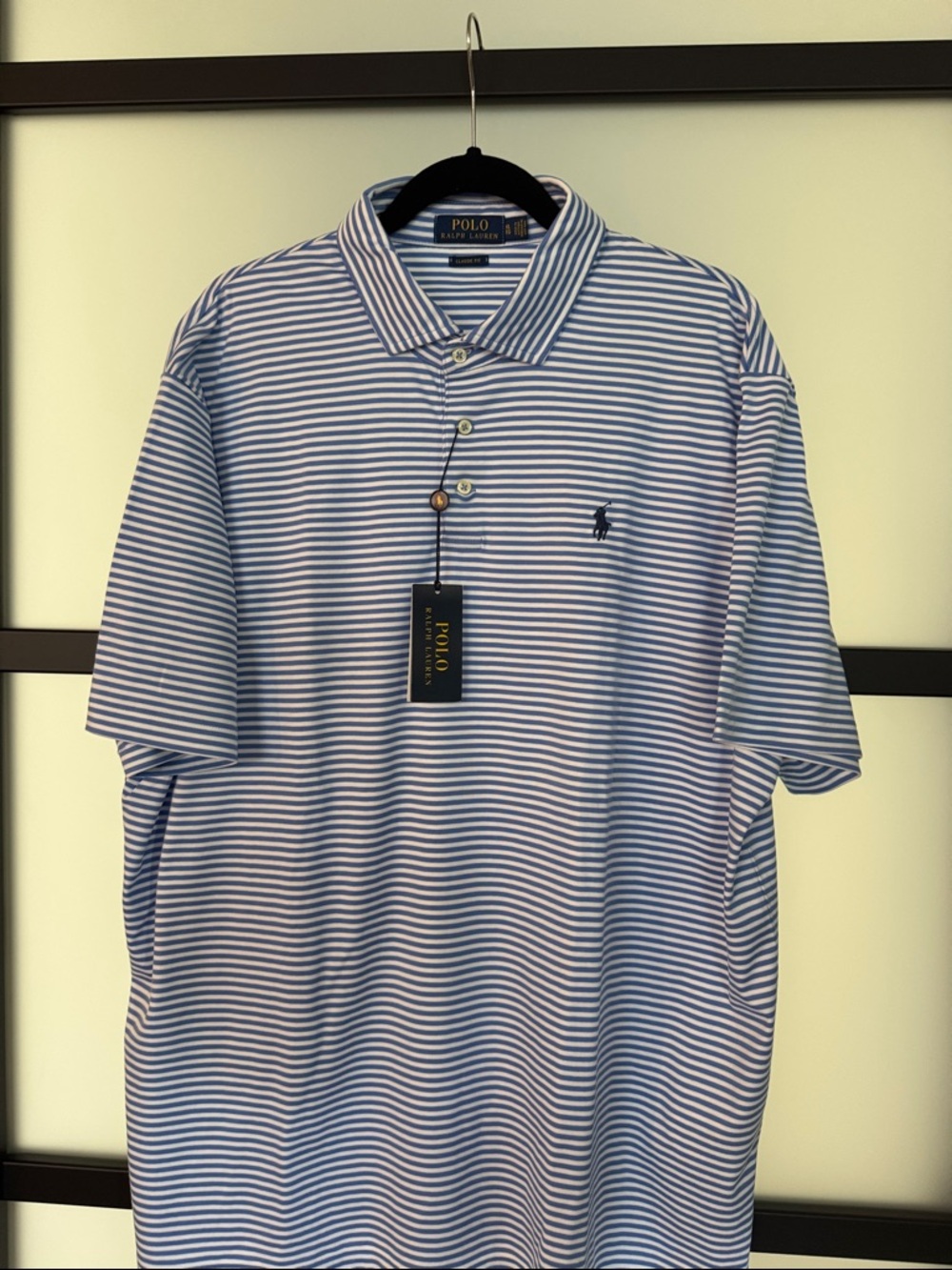NWT 100% cotton Polo by Ralph Lauren Blue and White Striped Polo Shirt